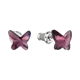 Náušnice bižutéria so Swarovski krištáľmi fialový motýľ 51048.3