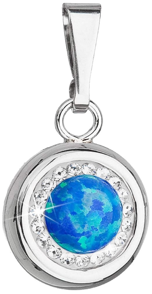 Strieborný prívesok s modrým syntetickým opálom a kryštálmi Swarovski 74096.1 blue