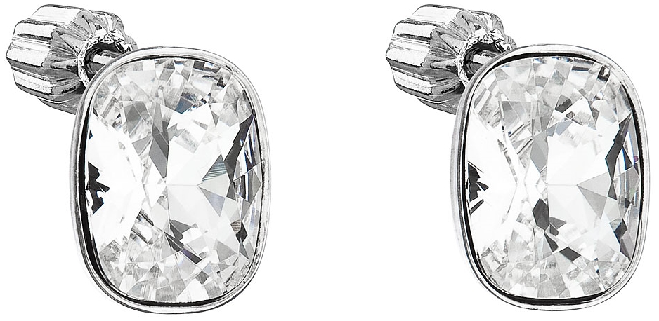 Strieborné náušnice perličky s krištálmi Swarovski biely obdĺžnik 31279.1