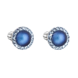 Strieborné náušnice kôstka s krištálmi Swarovski a tmavomodrú matnou perlou okrúhle 31314.3