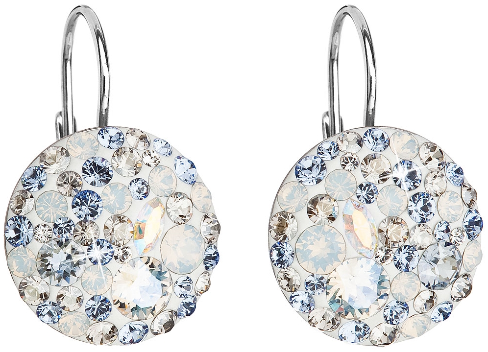 Strieborné náušnice visiace s krištálmi Swarovski modré okrúhle 31176.3 light sapphire