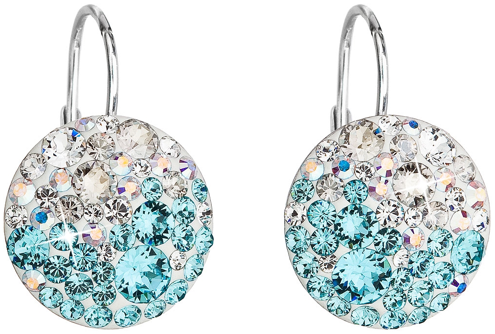 Strieborné náušnice visiace s krištálmi Swarovski modré okrúhle 31176.3 light turquoise