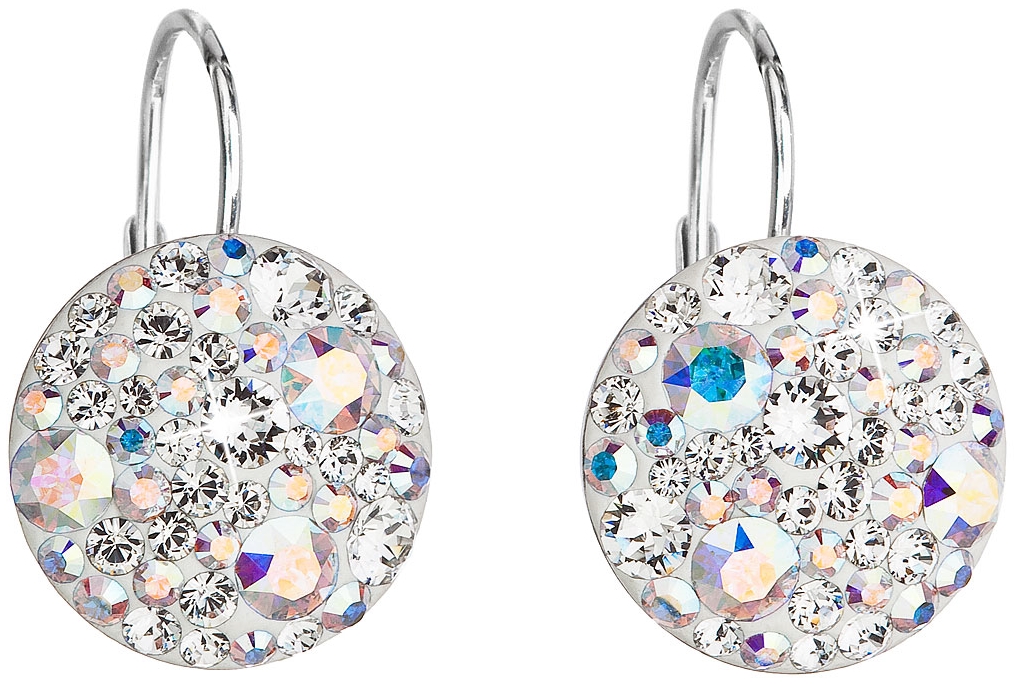 Strieborné náušnice visiace s krištálmi Swarovski ab efekt okrúhle 31176.2