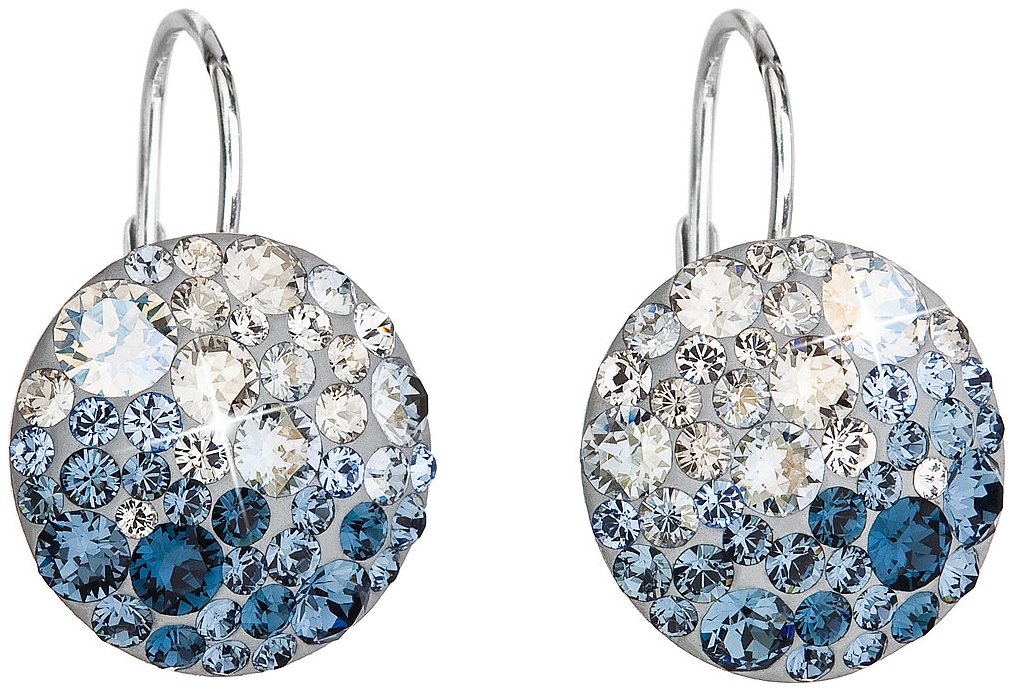 Strieborné náušnice visiace s krištálmi Swarovski modré okrúhle 31176.3 ice blue