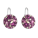 Strieborné náušnice visiace s krištálmi Swarovski fialové okrúhle 31176.3 amethyst