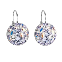 Strieborné náušnice visiace s krištálmi Swarovski fialové okrúhle 31176.3 violet