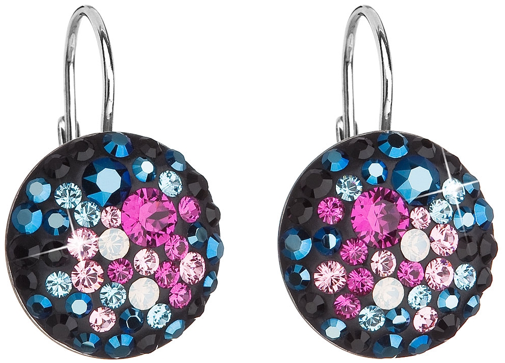 Strieborné náušnice visiace s krištálmi Swarovski mix farieb okrúhle 31176.4 galaxy