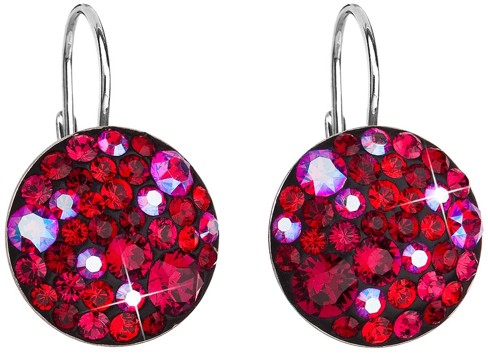 Strieborné náušnice visiace s krištálmi Swarovski červené okrúhle 31176.3 cherry