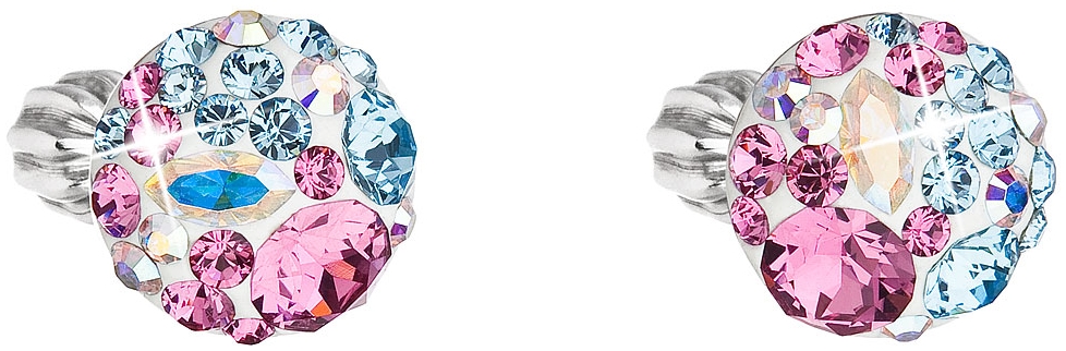 Strieborné náušnice kôstky s krištálmi Swarovski mix farieb okrúhle 31336.3 water lilly