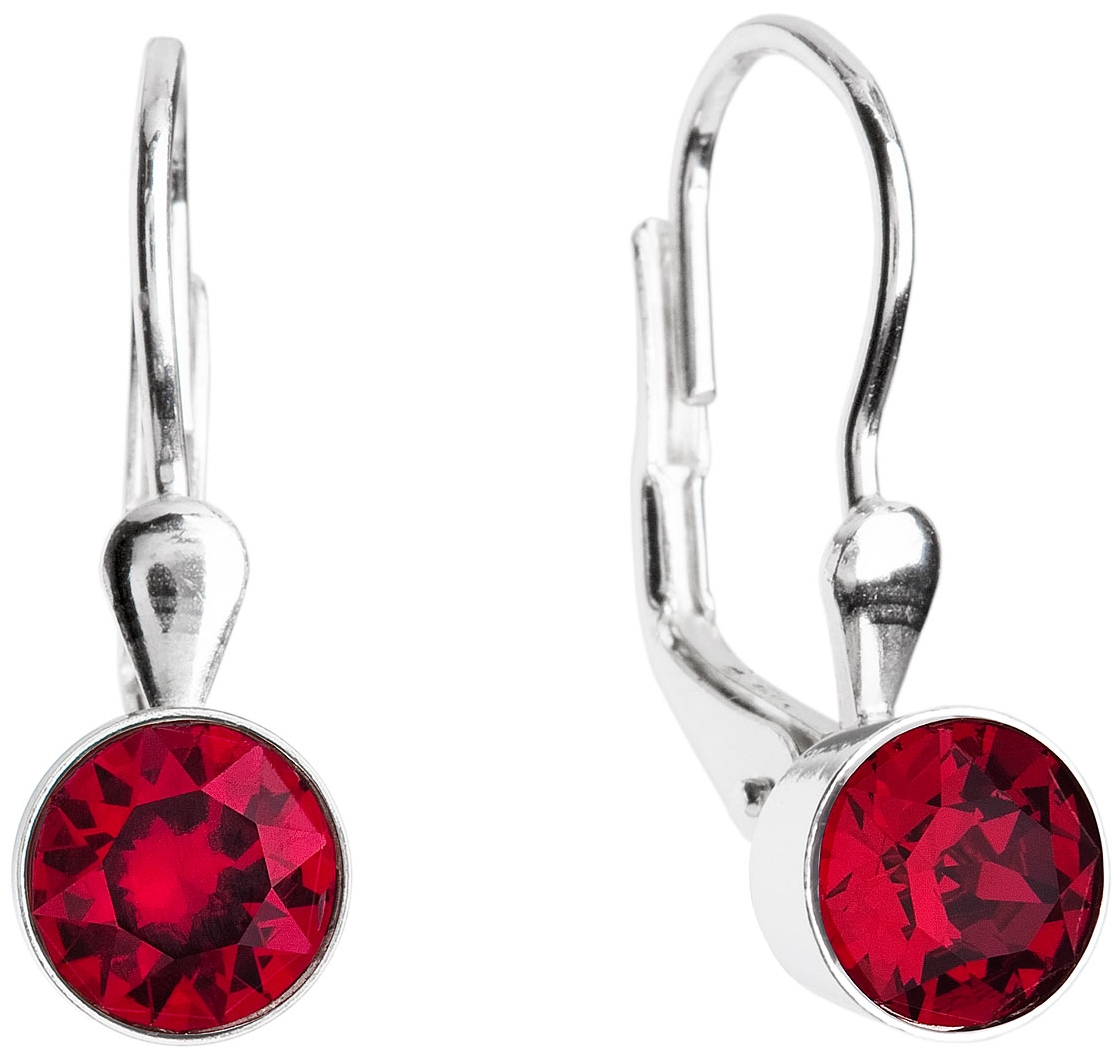 Strieborné náušnice visiace s krištálmi červené okrúhle 31112.3 ruby
