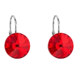 Strieborné náušnice visiace s krištálmi Swarovski červené okrúhle 31106.3