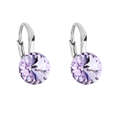 Strieborné náušnice visiace s krištálmi Swarovski fialové okrúhle 31229.3 violet