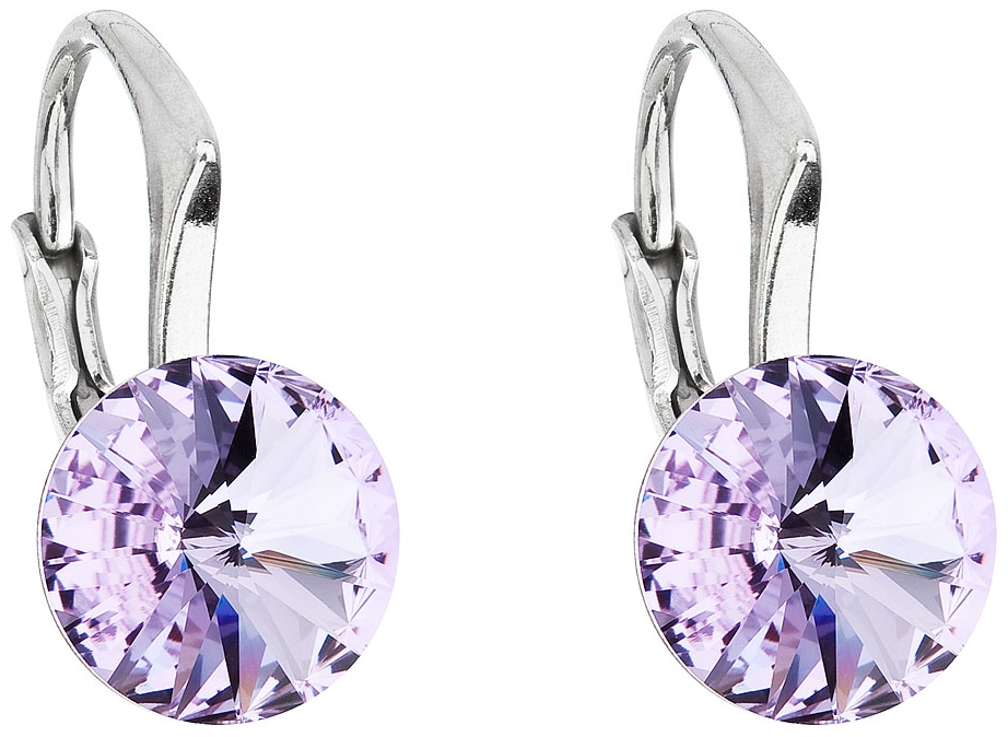 Strieborné náušnice visiace s krištálmi Swarovski fialové okrúhle 31229.3 violet