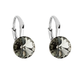 Strieborné náušnice visiace s krištálmi Swarovski čierne okrúhle 31229.3