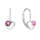 Strieborné visiace náušnice so Swarovski kryštálmi srdiečka 31299.3 ružové
