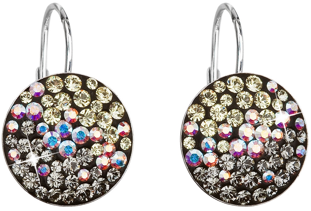 Strieborné náušnice visiace s kryštálmi Swarovski mix farieb mesačné okrúhle 31176.3 moonlight