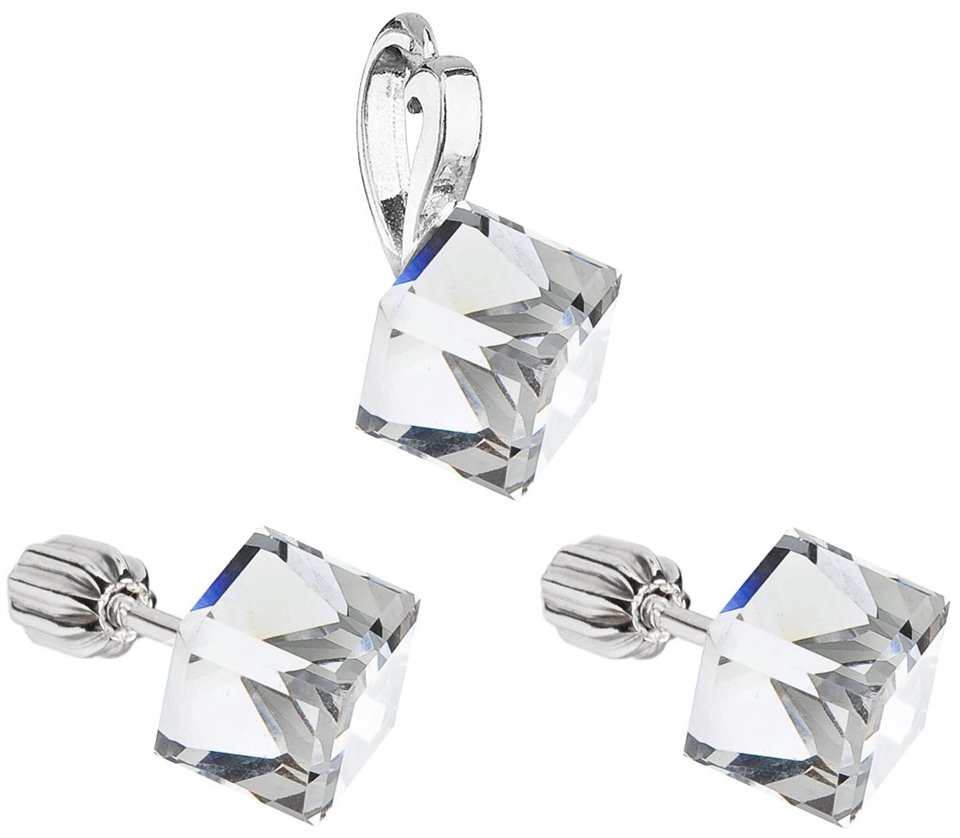 Sada šperkov s krištáľmi Swarovski náušnice a prívesok biela kocka 39068.1
