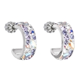 Strieborné náušnice kruhy s krištáľmi Swarovski fialový polkruh 31118.3 Violet