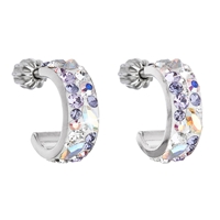 Strieborné náušnice kruhy s krištáľmi Swarovski fialový polkruh 31118.3 Violet