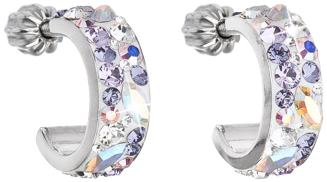 Strieborné náušnice kruhy s krištáľmi Swarovski fialový polkruh 31118.3 Violet