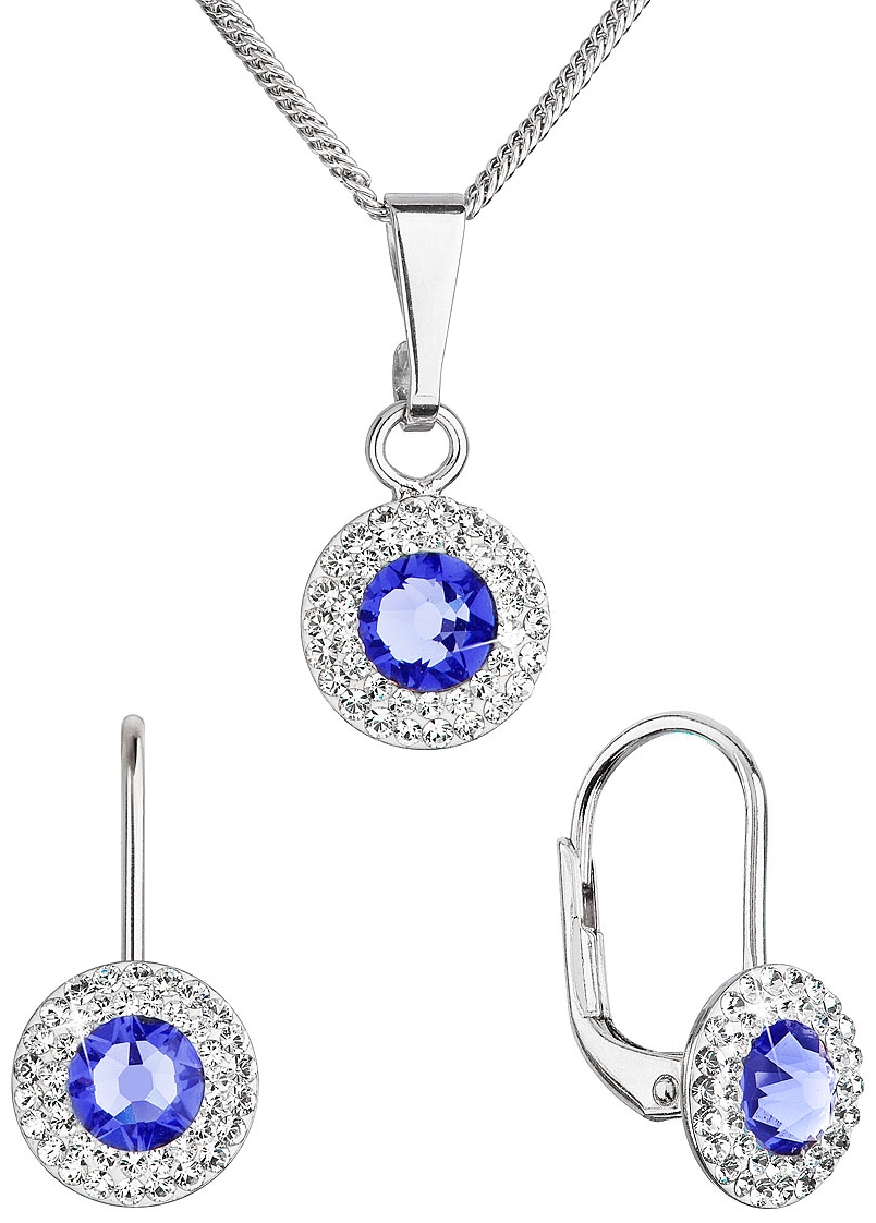 Sada šperkov s kryštálmi Swarovski náušnice a prívesok modré okrúhle 39109.3sapphire