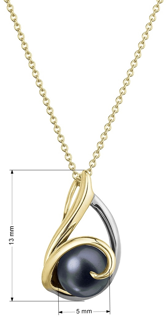 Zlatý 14 karátový náhrdelník žlté zlato s čiernou riečnou perlou 92P00030 black