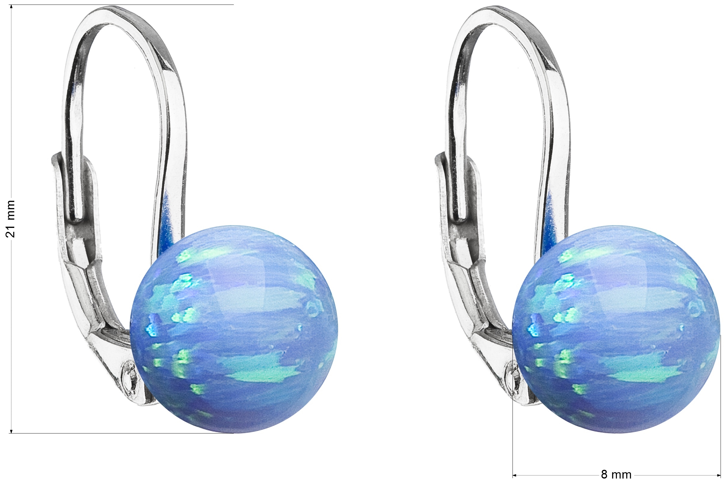 Strieborné visiace náušnice so syntetickým opálom svetlo modré okrúhle 11245.3 lt.blue