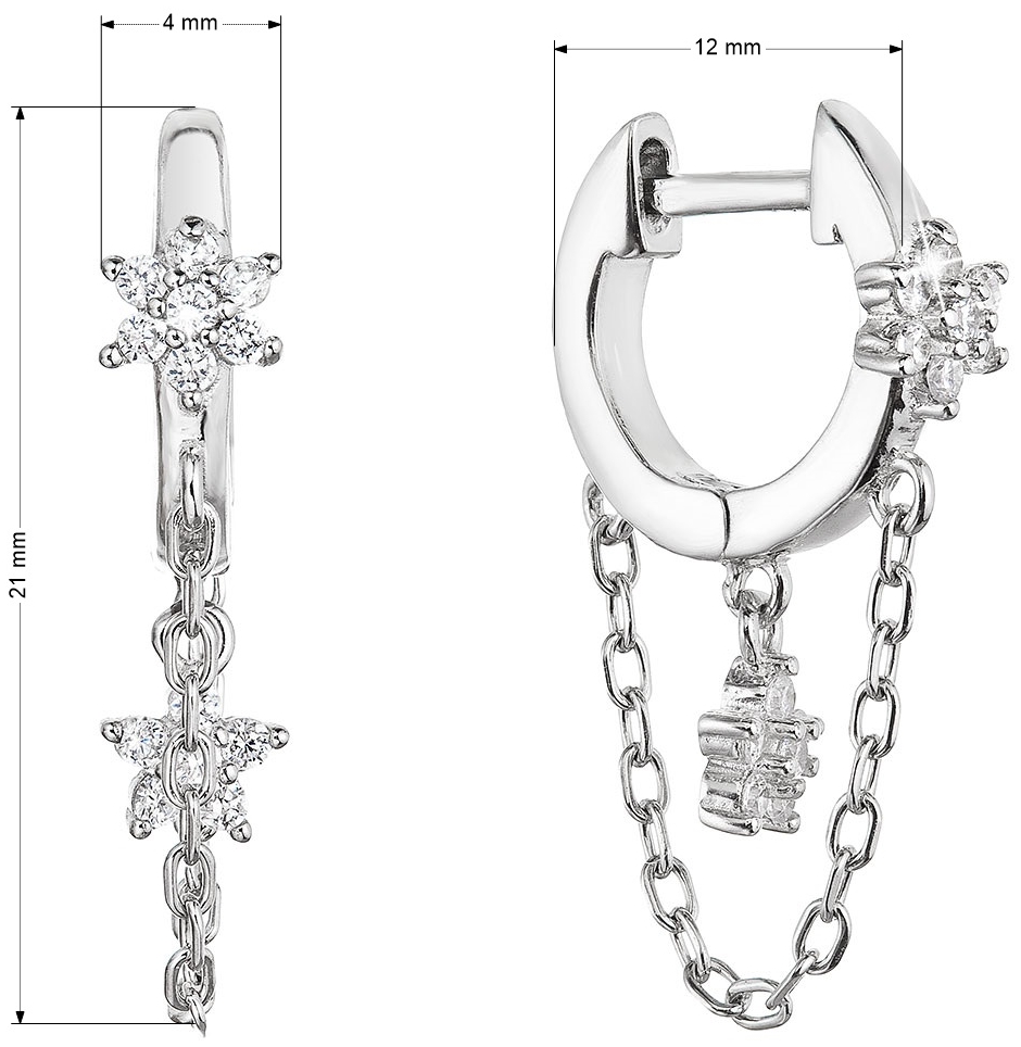 Strieborné náušnice krúžok a retiazka s kvietkami 11435.1 crystal