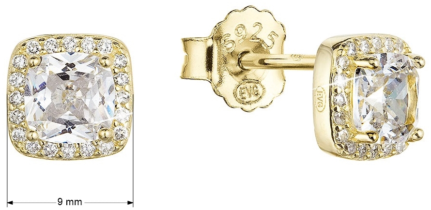 Pozlátené strieborné náušnice kôstky kosoštvorec so zirkónom 11438.1 crystal Au plating