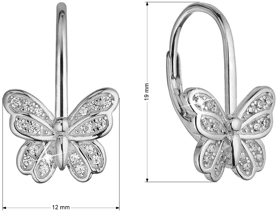 Strieborné náušnice motýliky so zirkónmi 11500.1 crystal