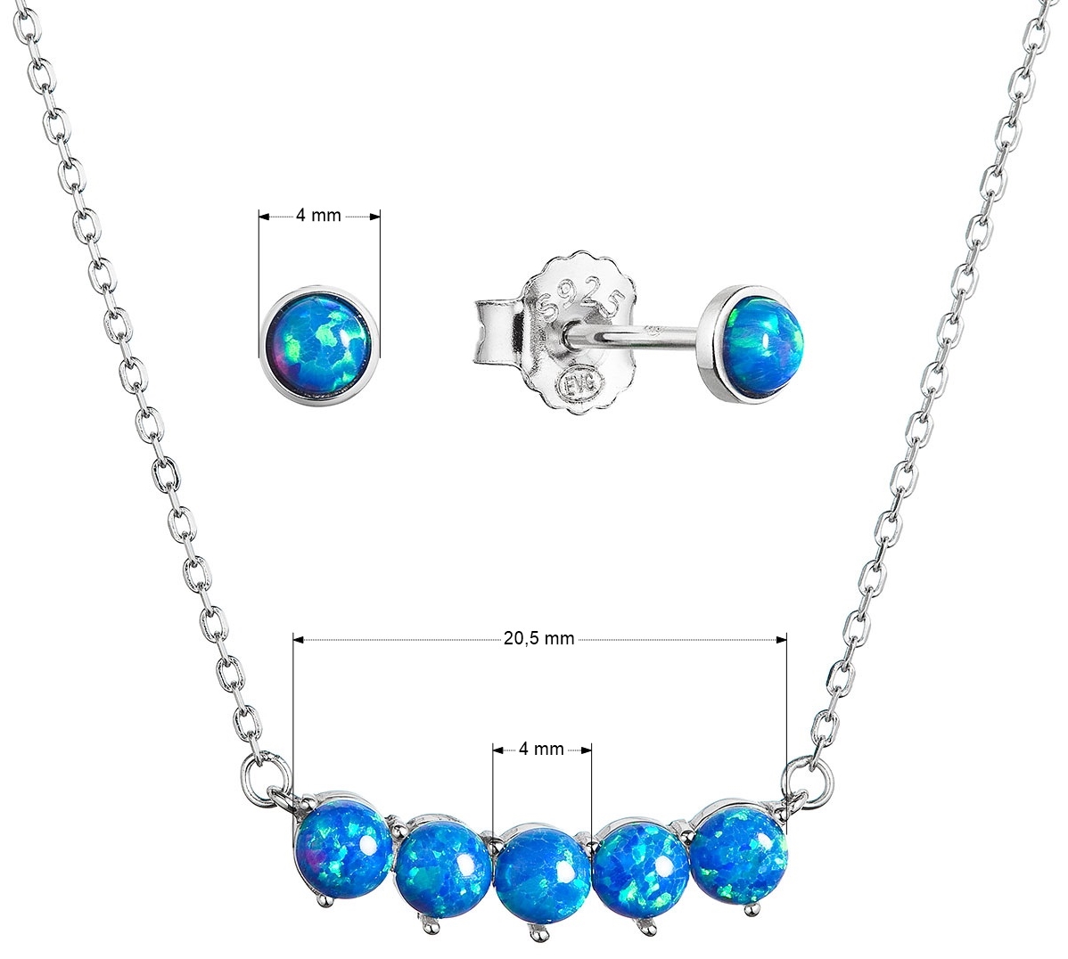 Súprava šperkov so syntetickými opálmi modre okrúhle 19035.3 blue