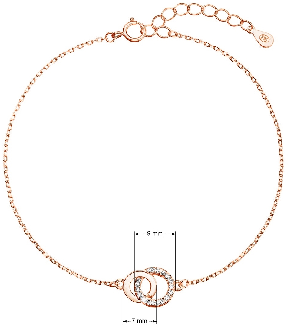 Pozlátený strieborný ROSE náramok krúžky so zirkónmi 13033.1 crystal