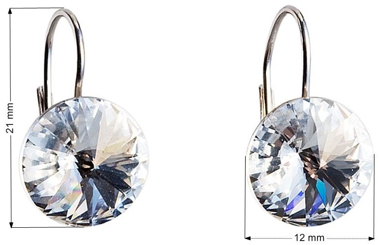 Strieborné náušnice visiace s krištáľmi Swarovski biele okrúhle 31106.1