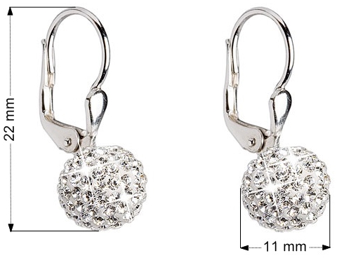 Strieborné náušnice visiace s krištáľmi Swarovski biele guľôčky 31110.1