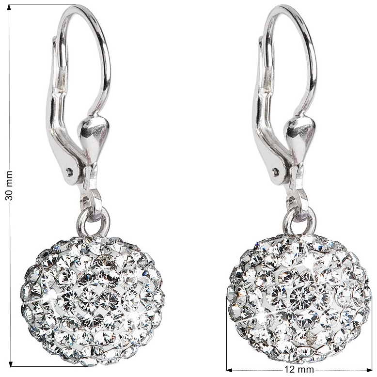 Strieborné náušnice visiace s krištáľmi Swarovski biele okrúhle 31109.1