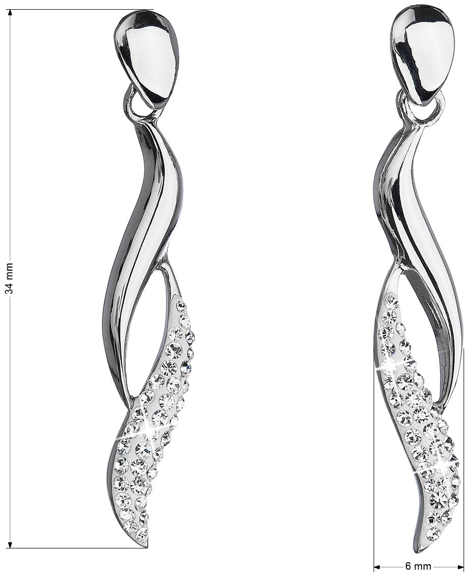 Strieborné náušnice visiace s krištáľmi Swarovski biele vlnky 31162.1