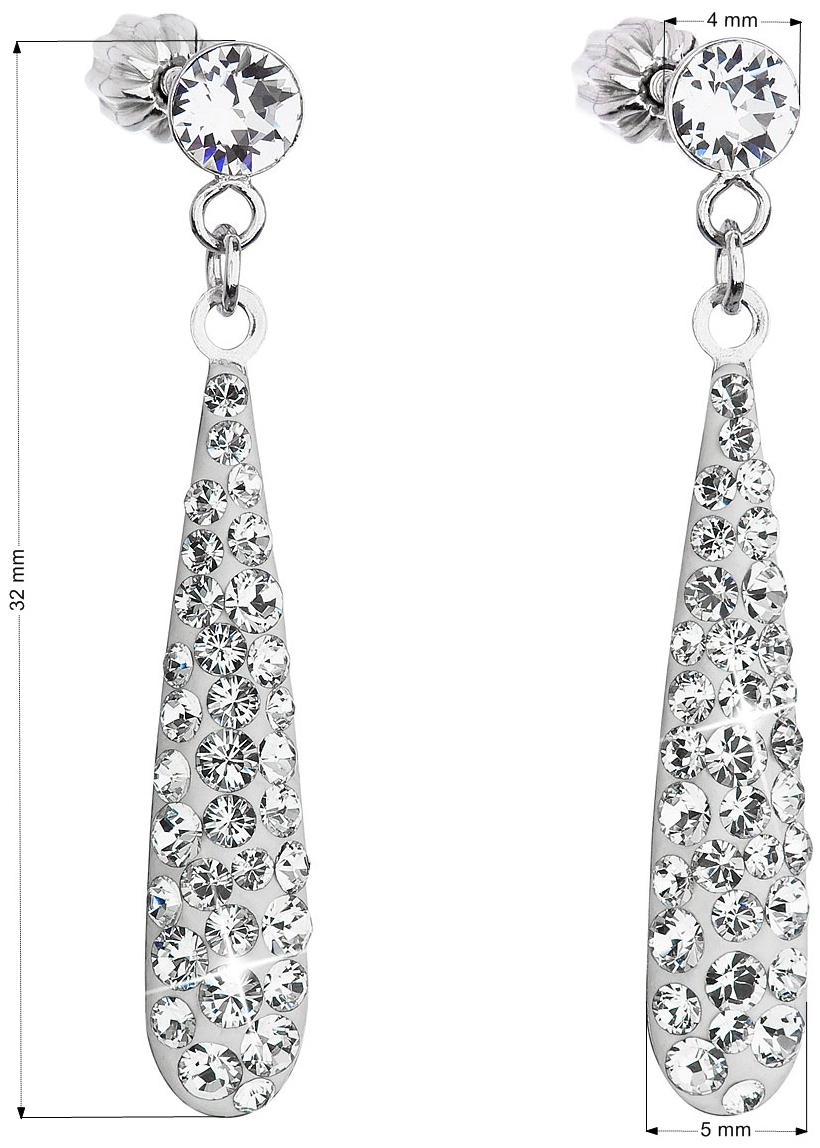 Strieborné náušnice visiace s krištáľmi Swarovski biela slza 31163.1
