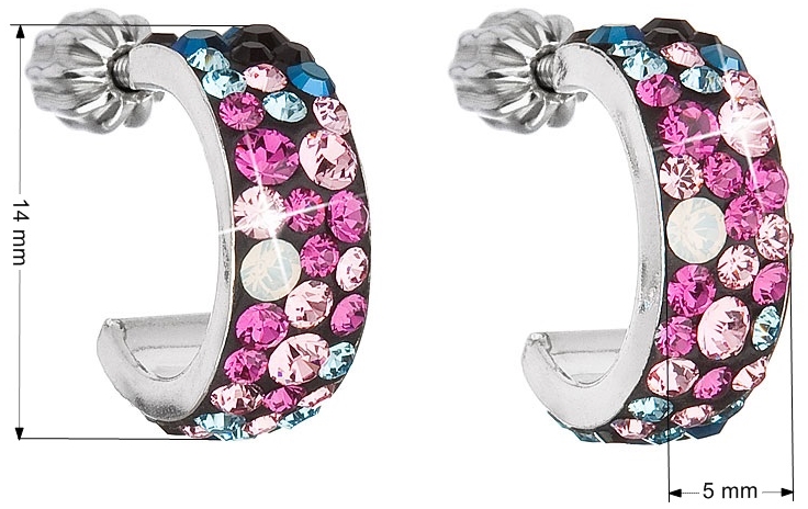 Strieborné náušnice kruhy s krištáľmi Swarovski mix farieb polkruh 31118.4 Galaxy