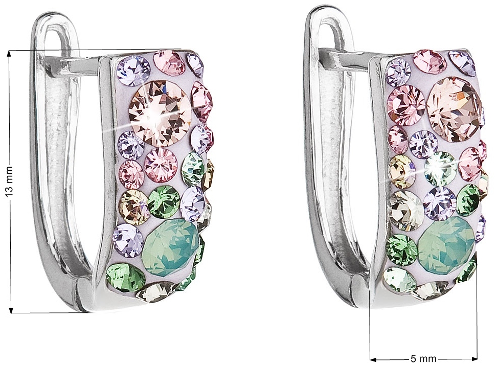 Strieborné náušnice visiace s krištáľmi Swarovski mix farieb polkruh 31123.3 sakura