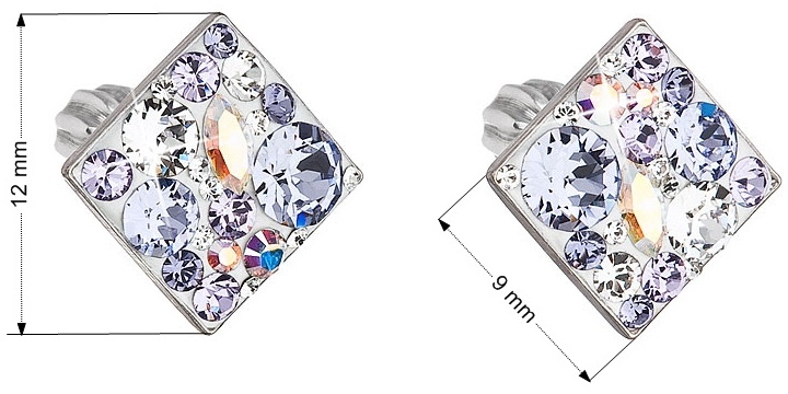 Strieborné náušnice kôstka s krištáľmi Swarovski fialový kosoštvorec 31169.3