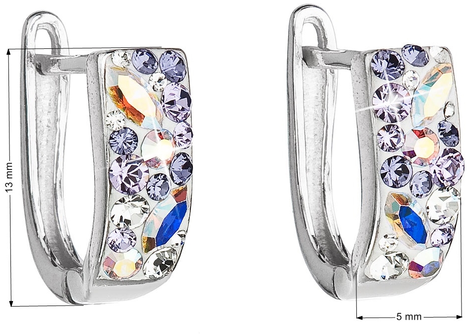 Strieborné náušnice visiace s krištáľmi Swarovski fialový polkruh 31123.3 violet