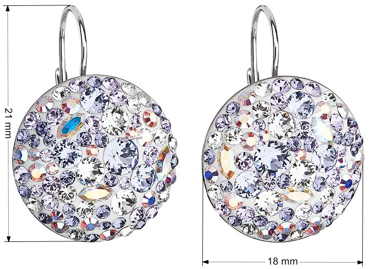 Strieborné náušnice visiace s krištáľmi Swarovski fialové okrúhle 31161.3 violet