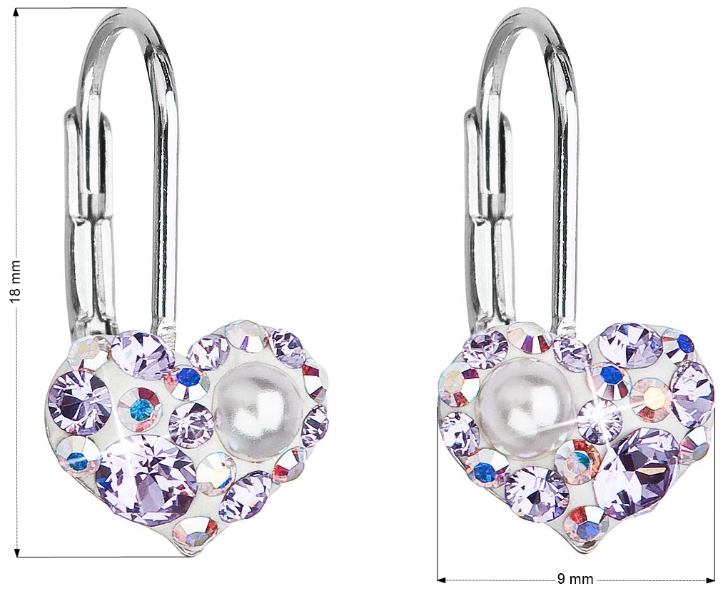 Strieborné náušnice visiace s krištáľmi Swarovski fialové srdce 31125.9