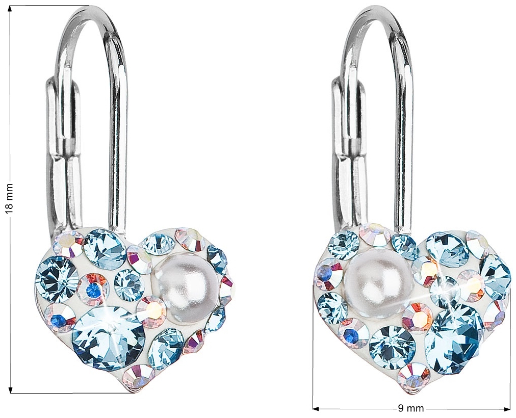 Strieborné náušnice visiace s krištáľmi Swarovski modré srdce 31125.9