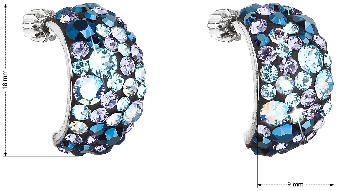 Strieborné náušnice visiace s krištáľmi Swarovski modré polkruh 31164.3 blue style