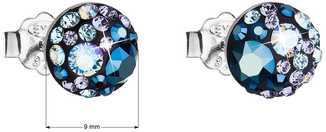 Strieborné náušnice kôstka s krištáľmi Swarovski modré okrúhle 31136.3 blue style