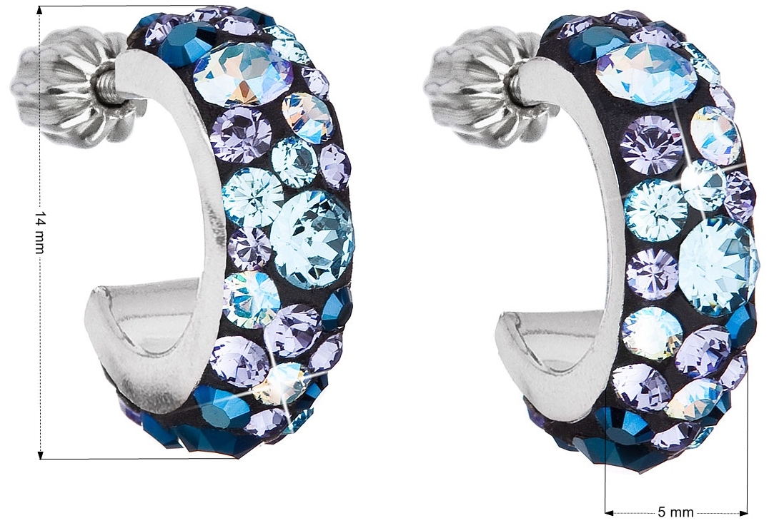 Strieborné náušnice kruhy s krištáľmi Swarovski modrý polkruh 31118.3 blue style