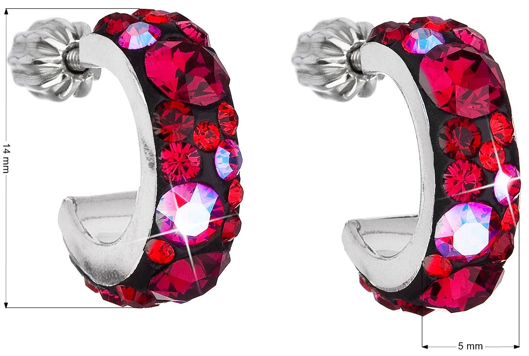 Strieborné náušnice kruhy s krištáľmi Swarovski červený polkruh 31118.3 cherry