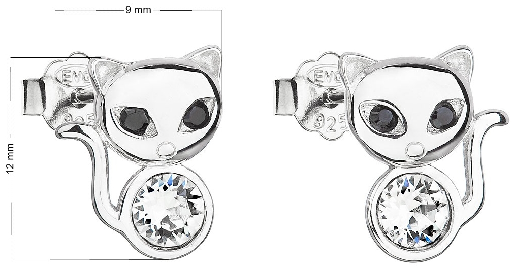 Strieborné náušnice kôstka s krištáľmi Swarovski biela mačka 31250.1