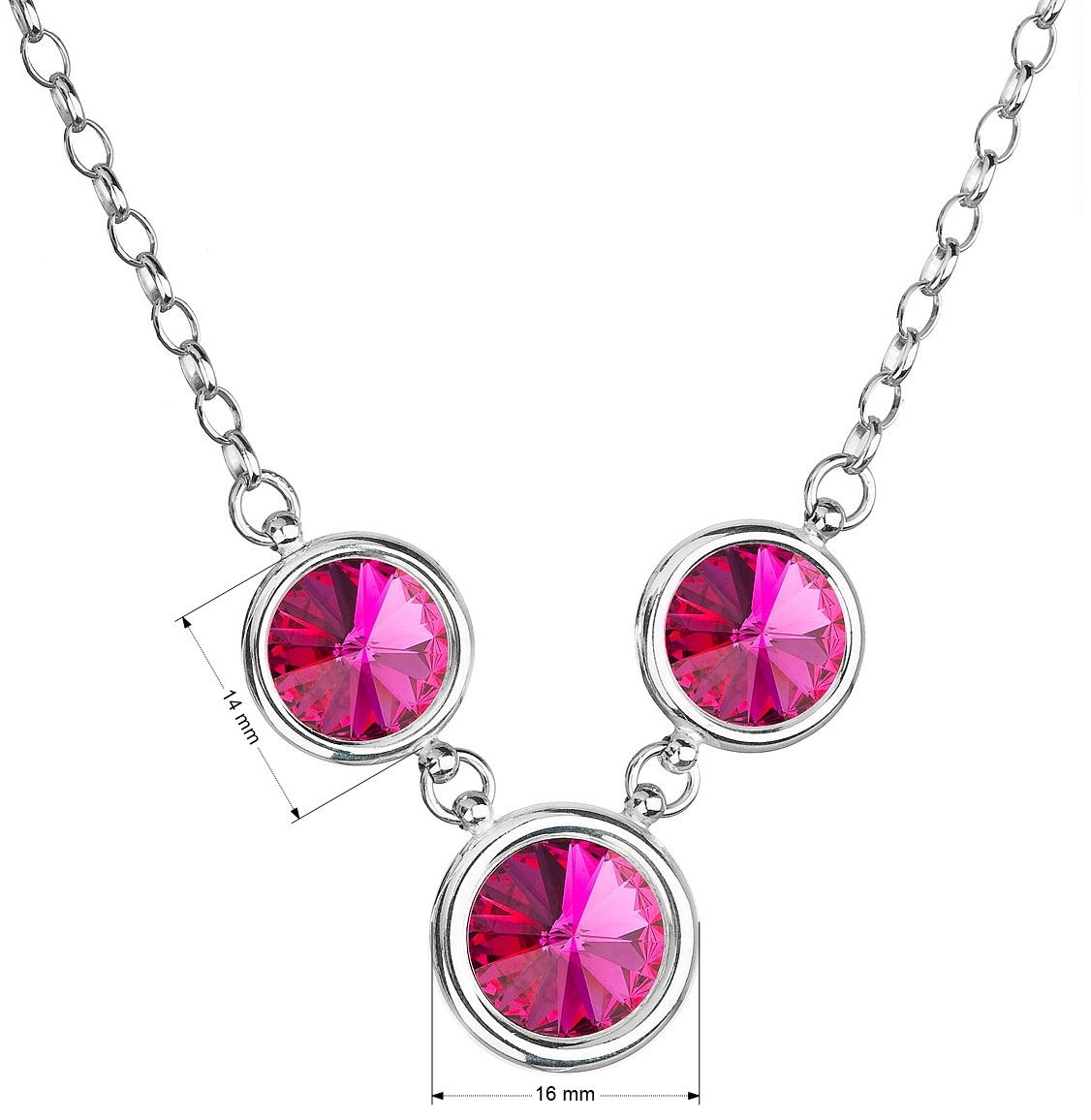 Strieborný náhrdelník so Swarovski kryštálmi guľatý 32033.3 fuchsia